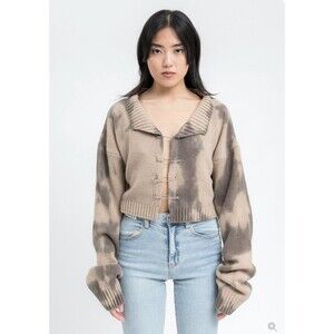 Danielle Guizo Knit Safety Pin Sweater in Cocoa Brown Tie Dye Size XS/S